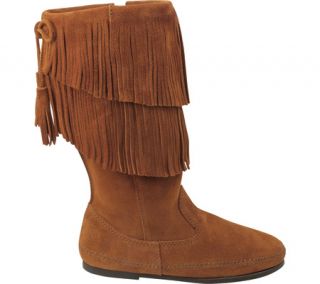 Womens Minnetonka 2 Layer Fringe Boot   Brown Suede Boots