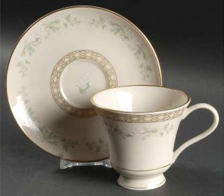 Pickard Pavilion Footed Cup & Saucer Set, Fine China Dinnerware   White Floral R