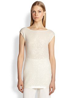 Donna Karan Sequined Cashmere Tunic   Ivory