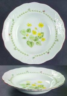 Tienshan Floriade Rim Soup Bowl, Fine China Dinnerware   Floral, Green Leaf Ring