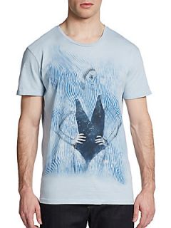 Abstract Woman Printed Cotton Tee   Light Blue