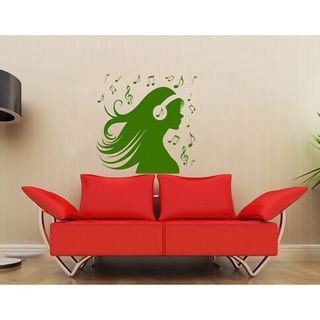 Woman With Headphones Glossy Green Vinyl Wall Decal (Glossy greenMaterials VinylQuantity One (1) decalSetting IndoorDimensions 25 inches wide x 35 inches long )