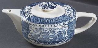 Royal (USA) Currier & Ives Blue Teapot & Lid, Fine China Dinnerware   Blue Scene
