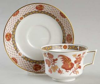 Wedgwood Golden Cockerel Footed Cup & Saucer Set, Fine China Dinnerware   Rust&T