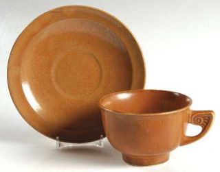 Homer Laughlin  Wells Art Glaze Rust Footed Cup & Saucer Set, Fine China Dinnerw