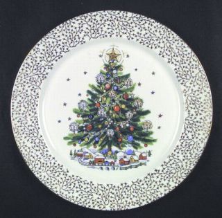 Salem Christmas Eve (Gold Design Rim) Dinner Plate, Fine China Dinnerware   Bone
