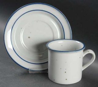 Dansk Blue Mist Flat Cup & Saucer Set, Fine China Dinnerware   Specks, Blue Verg