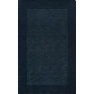 Hand crafted Navy Blue Tone on tone Bordered Halls Wool Rug (2 X 3)