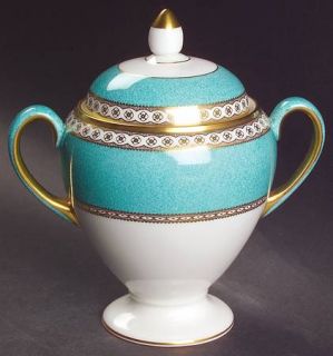 Wedgwood Ulander Powder Turquoise Globe Shape Sugar Bowl & Lid, Fine China Dinne