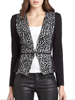 Leopard Zip Peplum Jacket   Grey Black