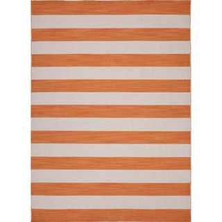 Handmade Flat weave Stripe Vermillion orange/ivory Wool Rug (9 X 12)