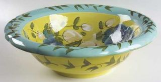 LisaS Garden Wash Bowl, Fine China Dinnerware   Blue Flowers,Aqua Rim