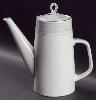 Mikasa Winthrop Coffee Pot & Lid, Fine China Dinnerware   White Plumes On Gray,P