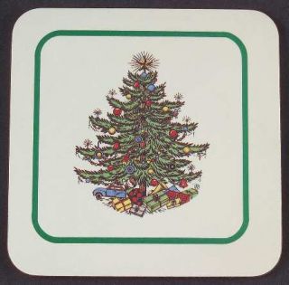 Cuthbertson Christmas Tree (Narrow Green Band,Cream) Square Wood Coaster with Fe