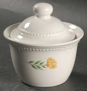 Pfaltzgraff Laralynn Sugar Bowl & Lid, Fine China Dinnerware   Floral Rim, Pearl