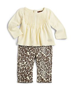 7 For All Mankind Infants Two Piece Pleated Top & Cheetah Print Pants   Ivory C