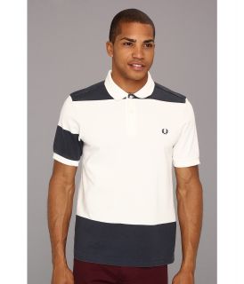 Fred Perry Bold Stripe Print Polo Mens Short Sleeve Pullover (White)