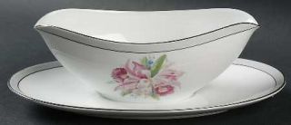 Noritake Orchid Gravy Boat with Attached Underplate, Fine China Dinnerware   Rc,