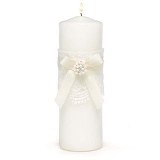 Splendid Elegnce White Unity Candle (IvoryMaterials Paraffin wax, satin, ribbon, rhinestone, pearl embellishments, laceDimensions 3 inches x 3 inches x 9 inches )