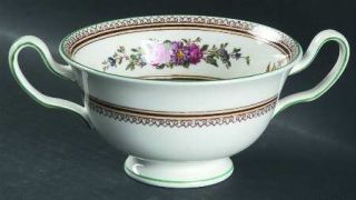 Wedgwood Columbia White (No Medallion,Green Trim) Footed Cream Soup Bowl, Fine C