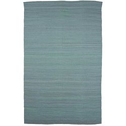 Flat woven Blue Wool Area Rug (4 X 6)