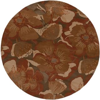 Hand tufted Caerwyn Transitional Floral Sepia Wool Rug (4 Round)