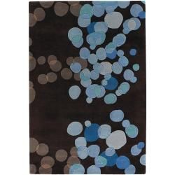Hand tufted Brown/ Blue New Zealand Wool Rug (79 X 106)