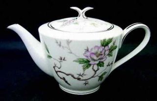 Noritake Chatham Teapot & Lid, Fine China Dinnerware   White/Pink Flowers On Bra