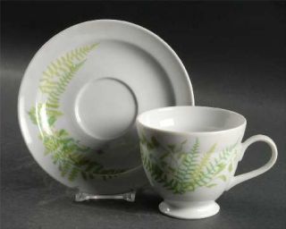Mikasa Green Fern Footed Cup & Saucer Set, Fine China Dinnerware   Vera Line,Gre