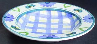 Caleca Arioso Large Rim Soup Bowl, Fine China Dinnerware   Blue & Yellow Plaid A