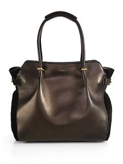 Nina Ricci Marche Suede Sided Leather Tote   Black