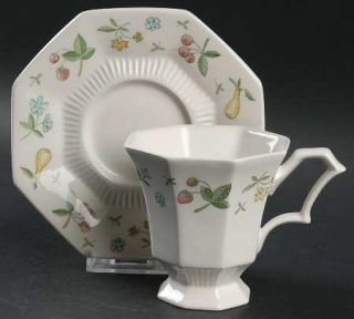 Independence Old Orchard Footed Cup & Saucer Set, Fine China Dinnerware   Fruit