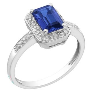 10k White Gold Created Blue Sapphire and Diamond Ring