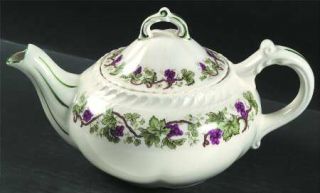 Harker Vintage Teapot & Lid, Fine China Dinnerware   Royal Gadroon,Purple Grapes