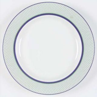 Dansk Marquesa Dinner Plate, Fine China Dinnerware   Green Cross Hatch,Blue Trim