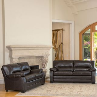 Abbyson Living Brentwood Brown Leather Loveseat and Sofa Set   CI 1307 BRN 3/2