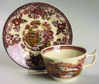 Royal Staffordshire Tonquin Brown/Multicolor (Cream) Flat Cup & Saucer Set, Fine