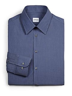Armani Collezioni Checked Cotton Dress Shirt   Blue