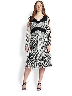 Fuzzi, Sizes 14 24 Zebra Print V Neck Dress   Swan