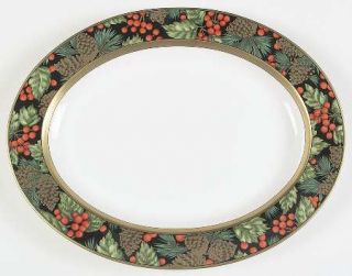 Fitz & Floyd Holiday Pine 16 Oval Serving Platter, Fine China Dinnerware   Holl