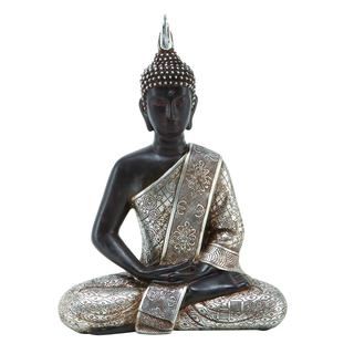 11 inch Black/ Silver Polystone Buddha Figure (Black/silverMaterials PolystoneQuantity One (1)Dimensions 11 inches high x 8 inches wide )