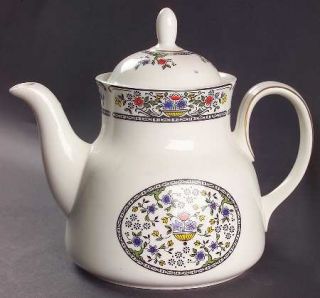 Royal Doulton Tavistock Teapot & Lid, Fine China Dinnerware   Black Band,Scrolls