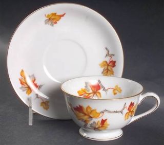Craftsman (Japan) Golden Autumn Footed Cup & Saucer Set, Fine China Dinnerware  