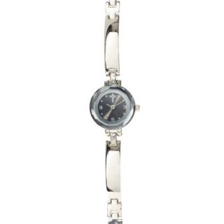 Womenss Round Faceted Bracelet Watch w/Cross   Black/Silver