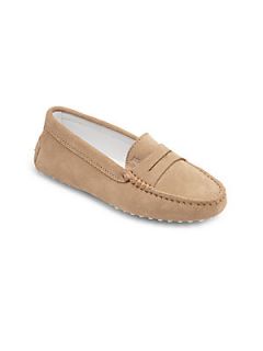 Tods Kids Suede Driver Penny Loafers   Natural
