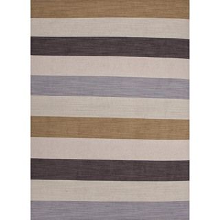 Flat weave Striped Beige and brown Wool Reversible Rug (9 X 12)