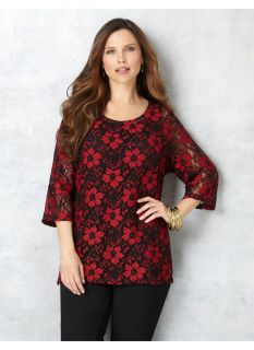 Catherines Plus Size Poinsettia Lace Top   Womens Size 2X, Jester Red