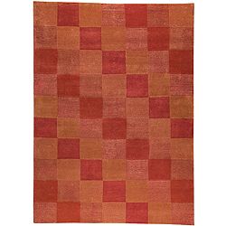 Hand knotted Indotibetan Orange Checkered Wool Rug (46 X 66)