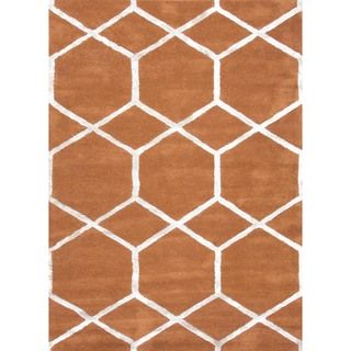 Hand tufted Orange Spice Modern Geometric Wool/silk Rug (36 X 56)