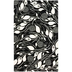 Handmade Foliage Black New Zealand Wool Rug (76 X 96)